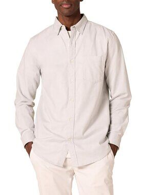 Amazon Essentials Mens Size Large Shirt Oxford Button Down Slim Fit Light Grey